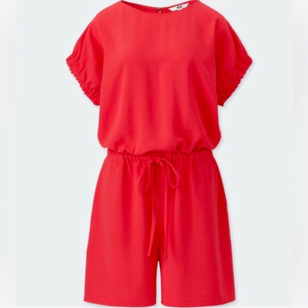 Uniqlo Red Short Sleeve Romper Tie Waist